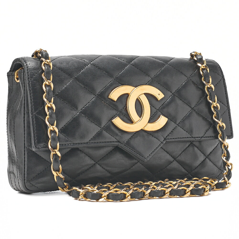 CHANEL Mini Matelasse Big Coco Single Push Lock Chain Shoulder Lambskin Black Gold-Tone Hardware, Pre-Owned