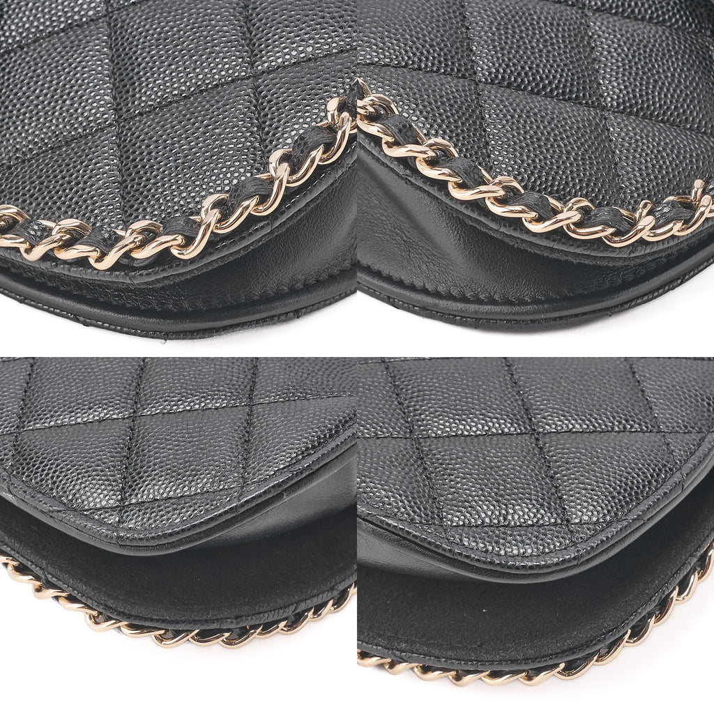 CHANEL Mini Matelasse Luxury Chain Shoulder Caviar Skin Black Gold-Tone Hardware, Pre-Owned