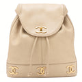 CHANEL Shoulder Backpack Triple Coco Turnlock Caviar Skin Beige Gold-Tone Hardware, Pre-Owned