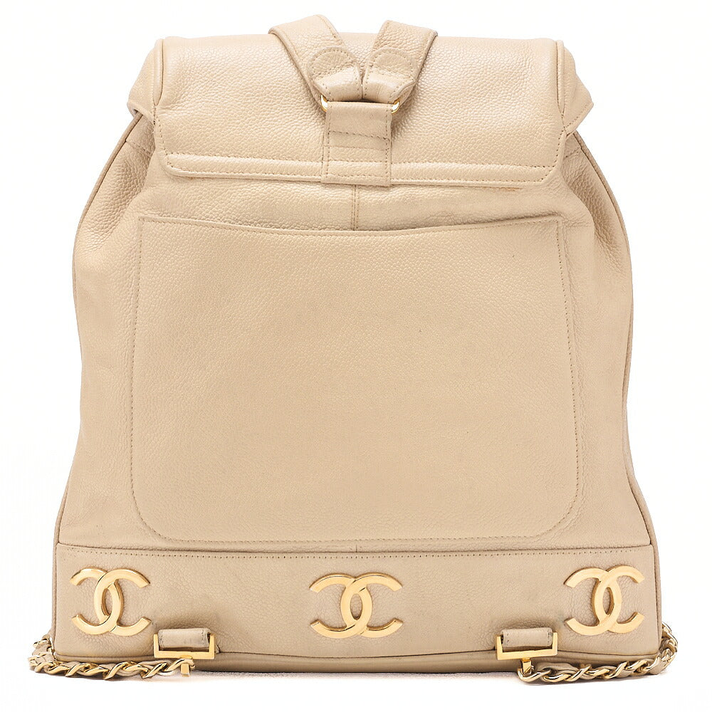 CHANEL Shoulder Backpack Triple Coco Turnlock Caviar Skin Beige Gold-Tone Hardware, Pre-Owned