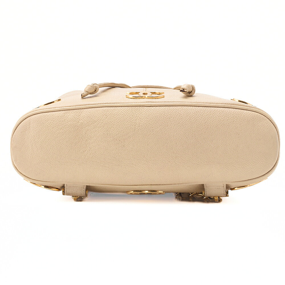 CHANEL Shoulder Backpack Triple Coco Turnlock Caviar Skin Beige Gold-Tone Hardware, Pre-Owned