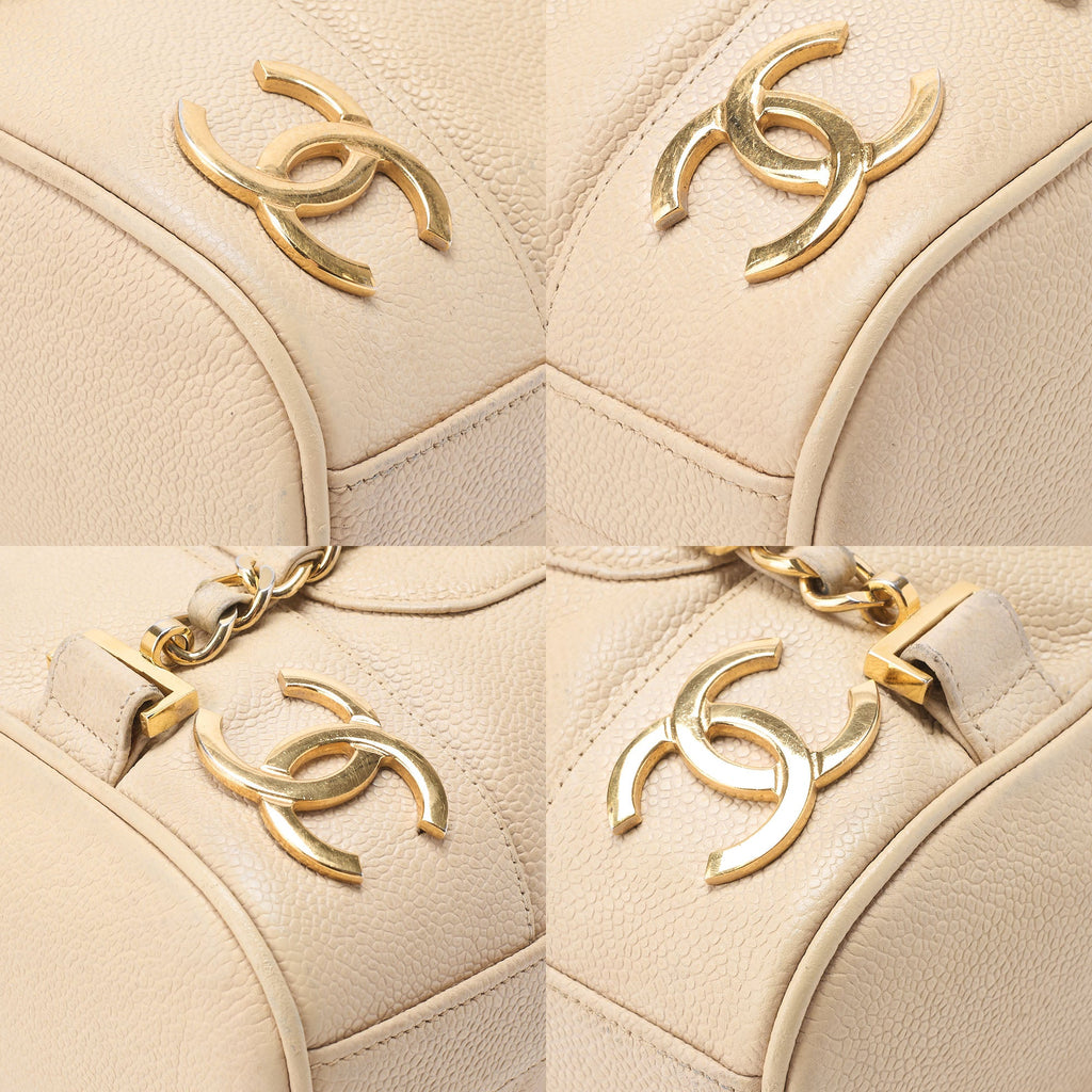 CHANEL Shoulder Backpack Triple Coco Turnlock Caviar Skin Beige Gold-Tone Hardware, Pre-Owned