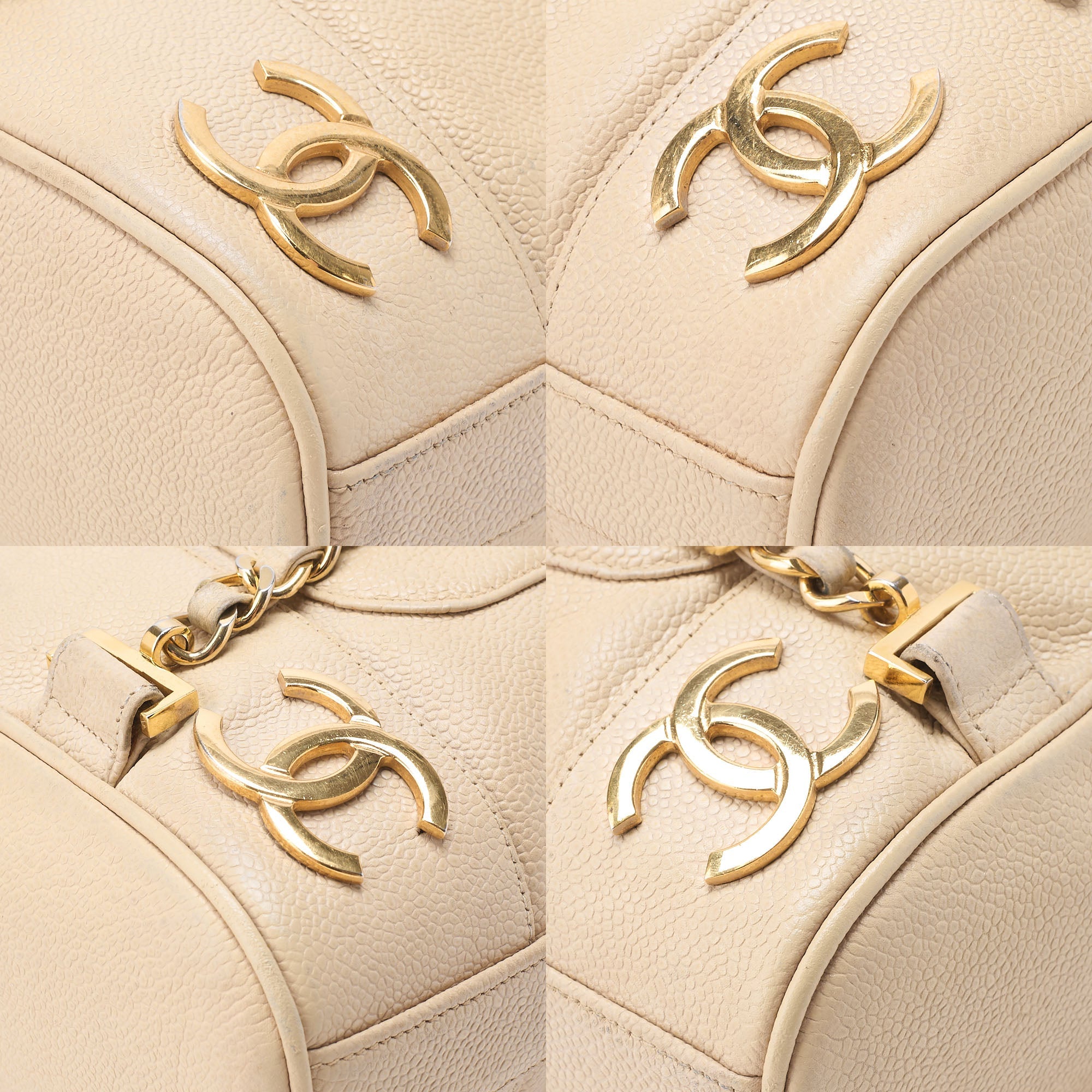 CHANEL Shoulder Backpack Triple Coco Turnlock Caviar Skin Beige Gold-Tone Hardware, Pre-Owned