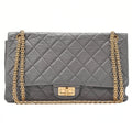 CHANEL Matelasse  2.55 Lock 2.55 Chain Shoulder Double Flap Vintage Calf Gray Large Size Gold-Tone Hardware, Pre-Owned
