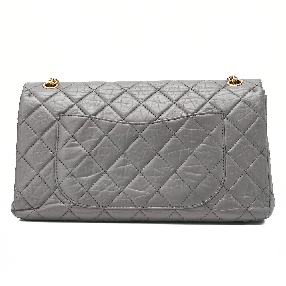 CHANEL Matelasse  2.55 Lock 2.55 Chain Shoulder Double Flap Vintage Calf Gray Large Size Gold-Tone Hardware, Pre-Owned