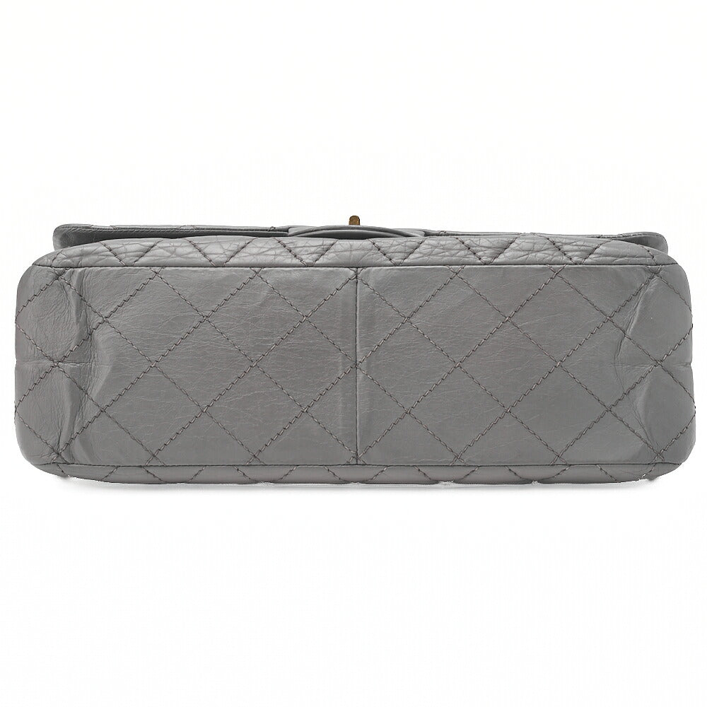 CHANEL Matelasse  2.55 Lock 2.55 Chain Shoulder Double Flap Vintage Calf Gray Large Size Gold-Tone Hardware, Pre-Owned