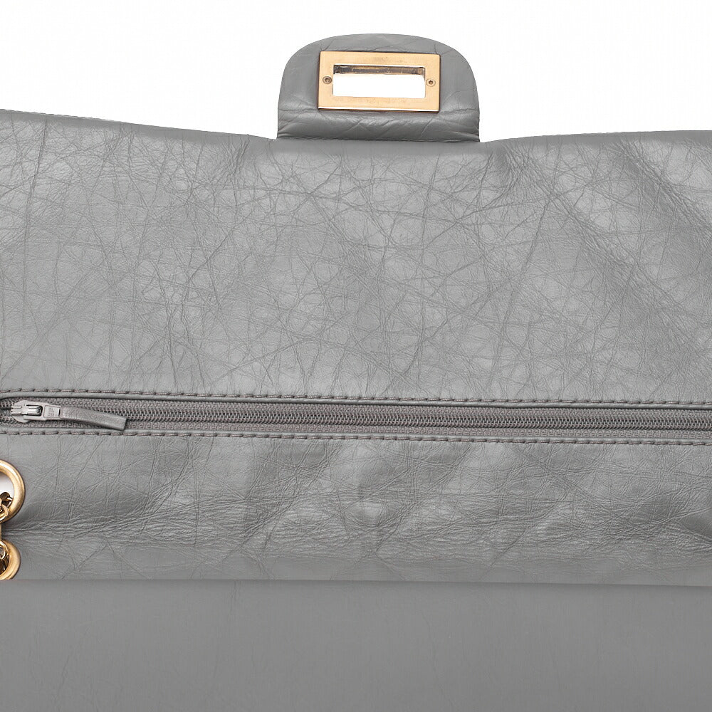 CHANEL Matelasse  2.55 Lock 2.55 Chain Shoulder Double Flap Vintage Calf Gray Large Size Gold-Tone Hardware, Pre-Owned