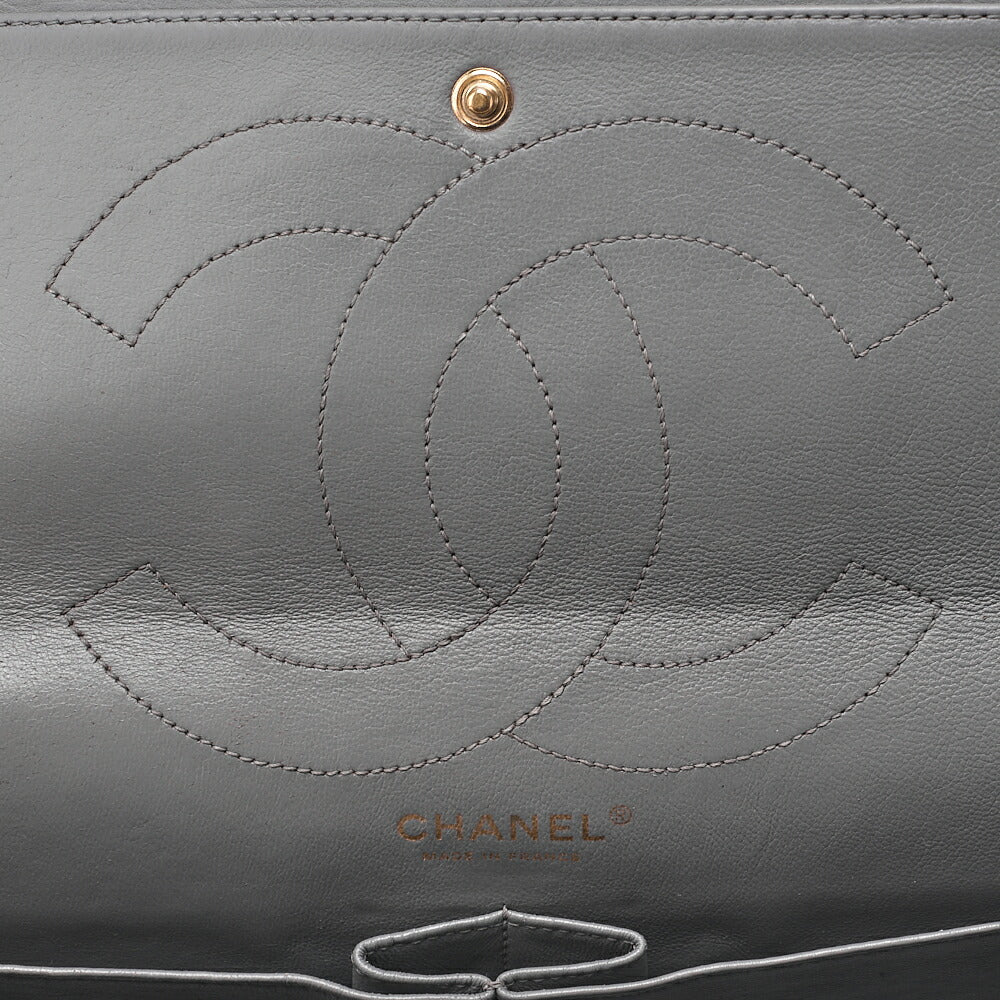 CHANEL Matelasse  2.55 Lock 2.55 Chain Shoulder Double Flap Vintage Calf Gray Large Size Gold-Tone Hardware, Pre-Owned