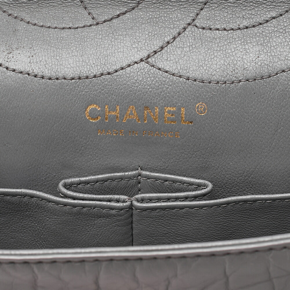CHANEL Matelasse  2.55 Lock 2.55 Chain Shoulder Double Flap Vintage Calf Gray Large Size Gold-Tone Hardware, Pre-Owned