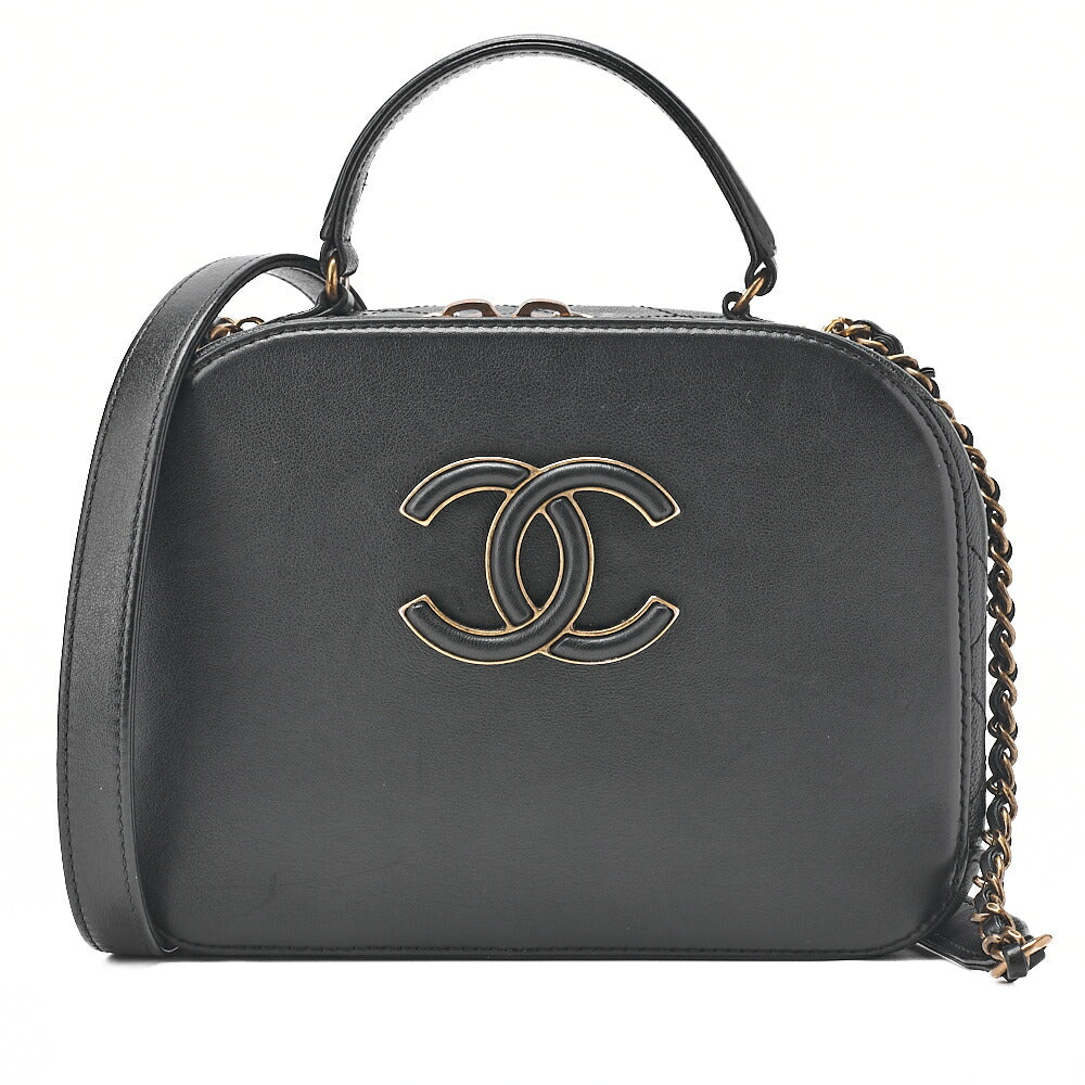CHANEL Shoulder Bag Coco Mark Vanity 2way Lambskin Black Gold-Tone Hardware, Pre-Owned
