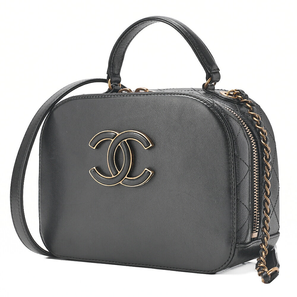 CHANEL Shoulder Bag Coco Mark Vanity 2way Lambskin Black Gold-Tone Hardware, Pre-Owned
