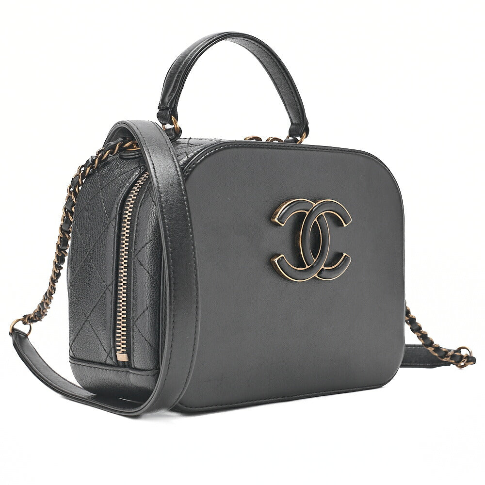CHANEL Shoulder Bag Coco Mark Vanity 2way Lambskin Black Gold-Tone Hardware, Pre-Owned