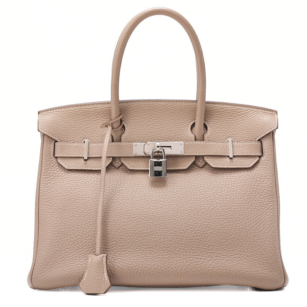 HERMES Birkin 30 Trion Clemence Handbag Tourtiere Gray Silver-Tone Hardware, Pre-Owned