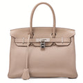 HERMES Birkin 30 Trion Clemence Handbag Tourtiere Gray Silver-Tone Hardware, Pre-Owned