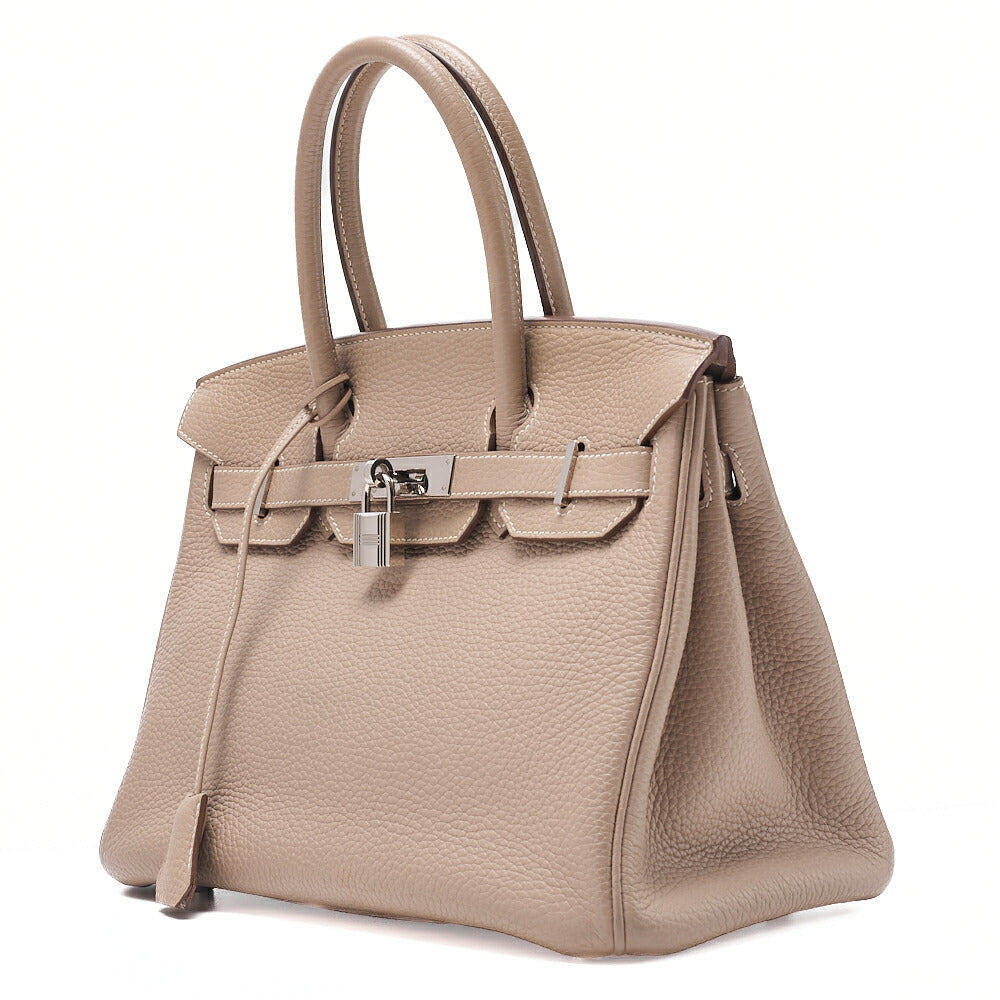 HERMES Birkin 30 Trion Clemence Handbag Tourtiere Gray Silver-Tone Hardware, Pre-Owned