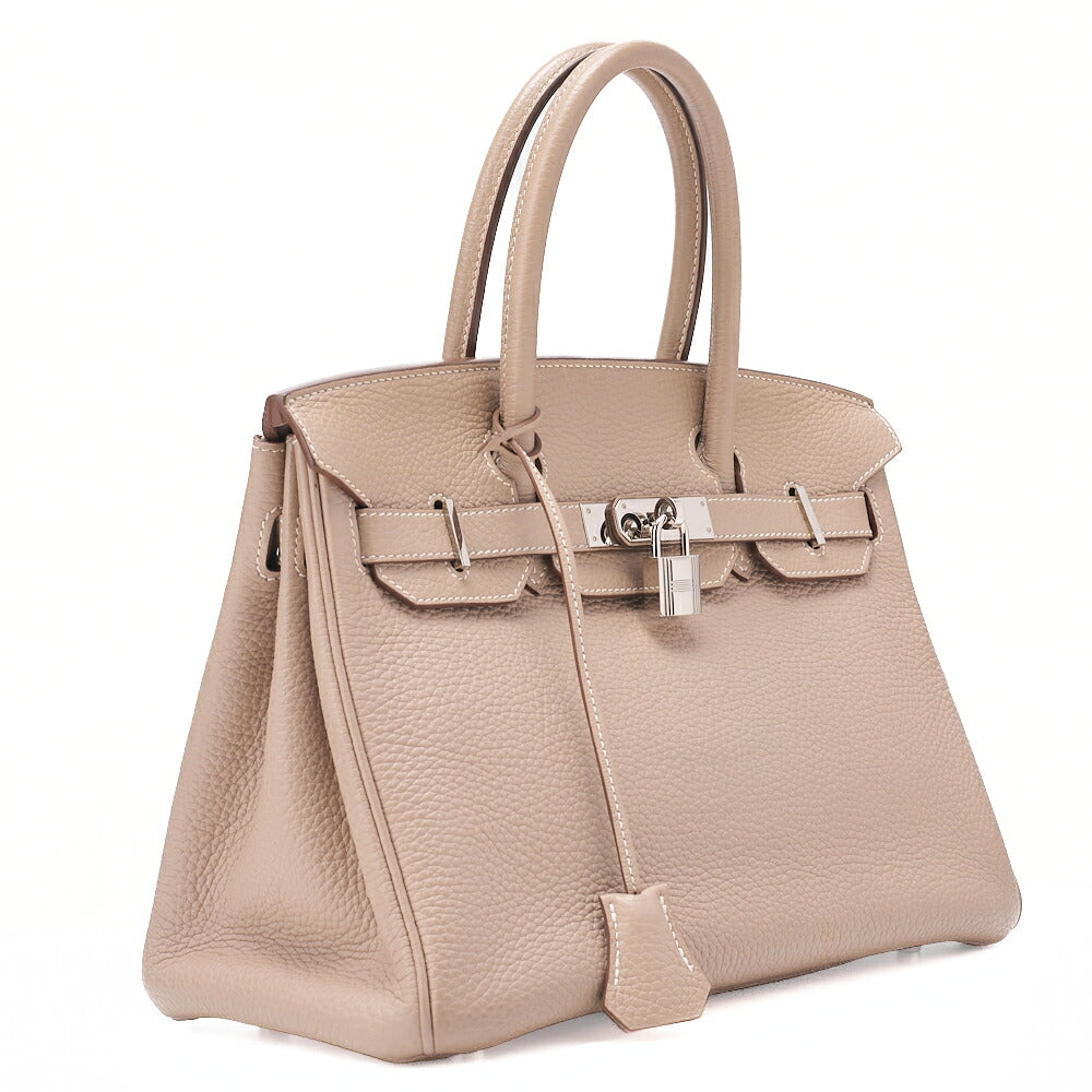 HERMES Birkin 30 Trion Clemence Handbag Tourtiere Gray Silver-Tone Hardware, Pre-Owned