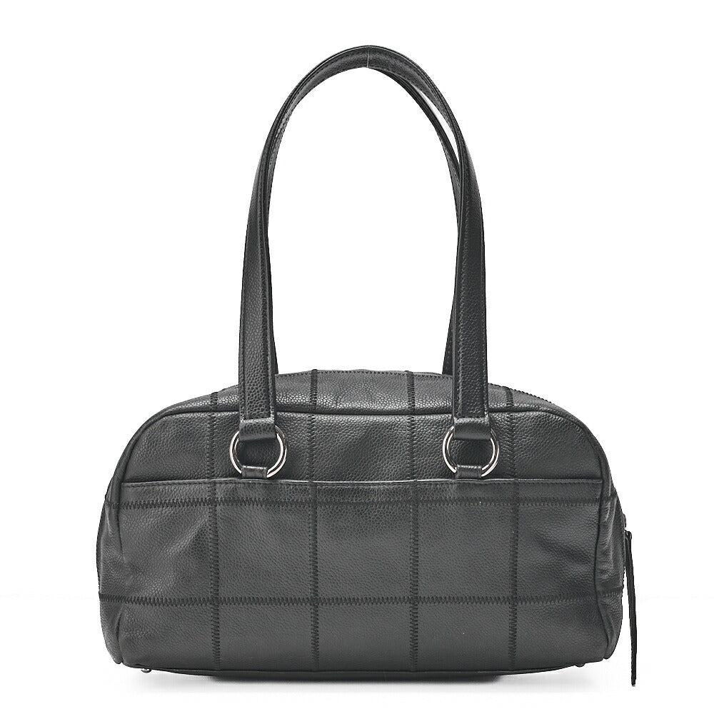 CHANEL Shoulder Bag Chocolate Bar Logo Caviar Skin Black Silver-Tone Hardware, Pre-Owned