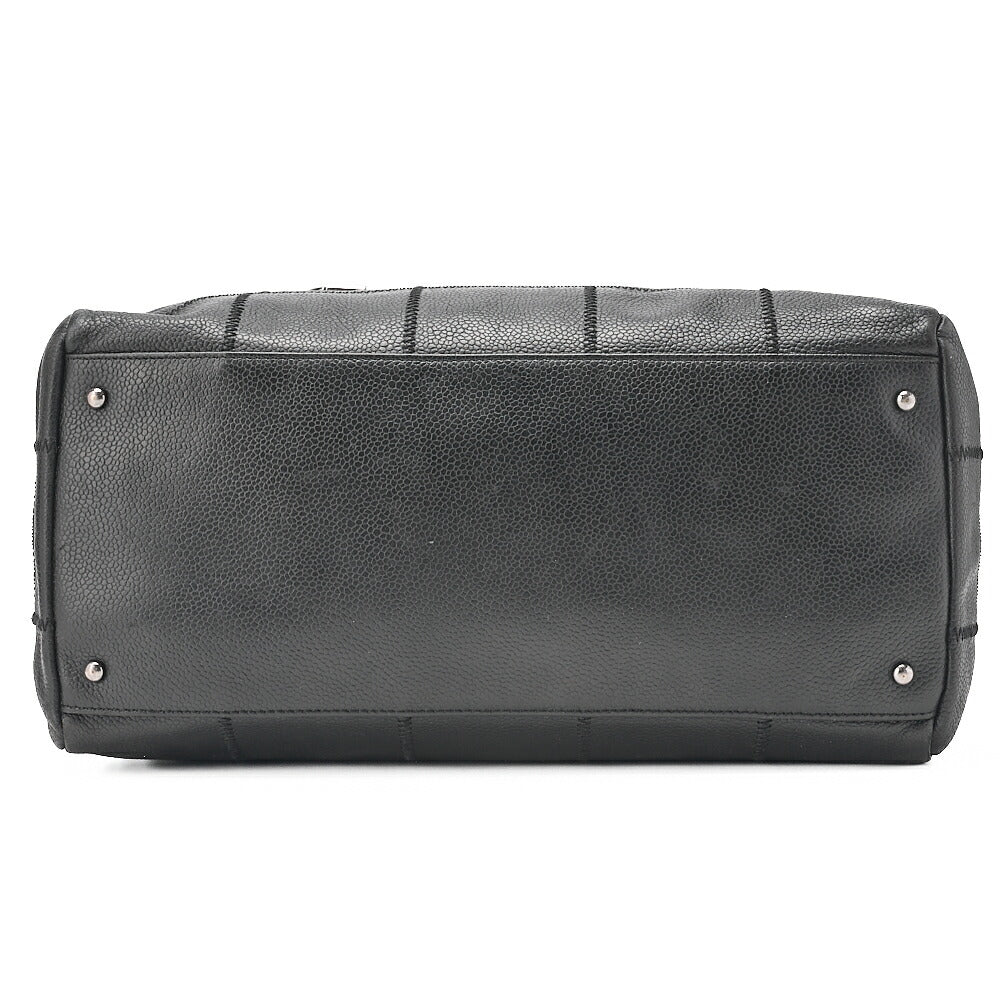 CHANEL Shoulder Bag Chocolate Bar Logo Caviar Skin Black Silver-Tone Hardware, Pre-Owned