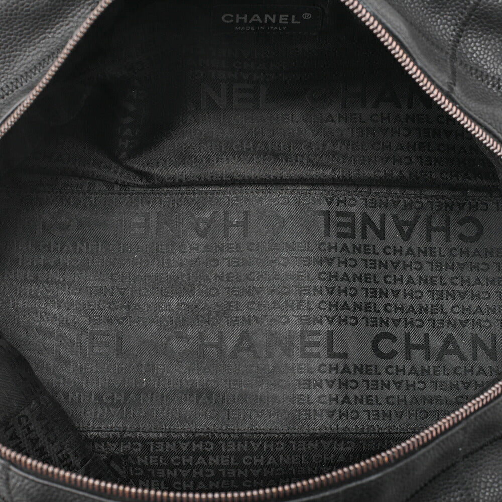 CHANEL Shoulder Bag Chocolate Bar Logo Caviar Skin Black Silver-Tone Hardware, Pre-Owned