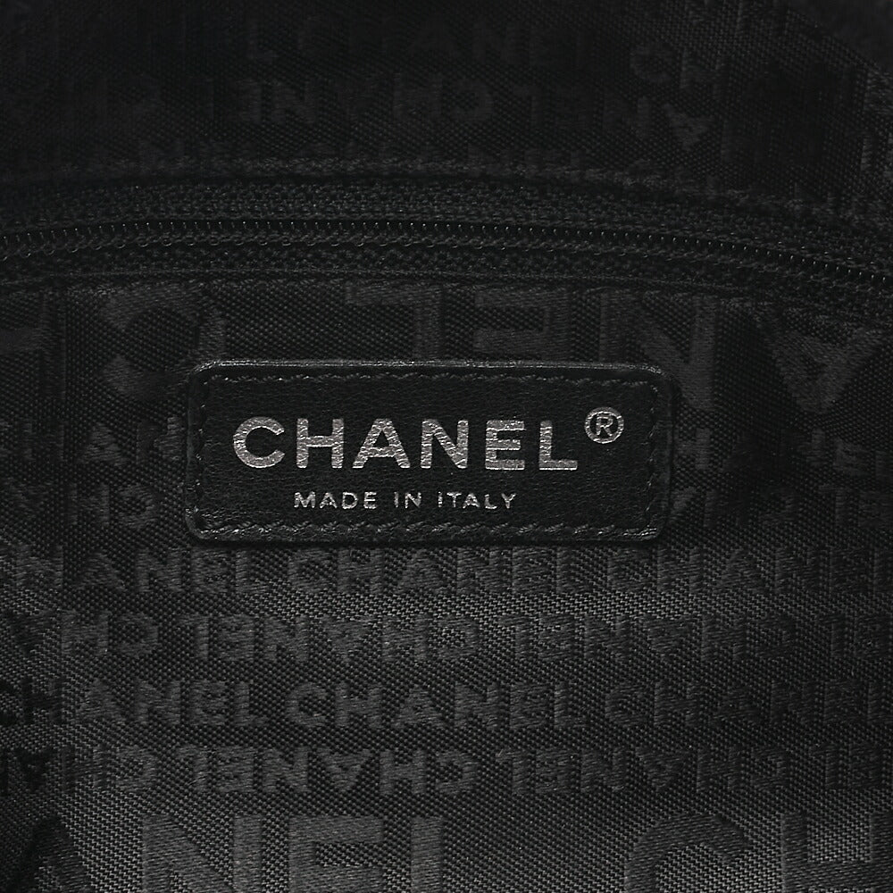 CHANEL Shoulder Bag Chocolate Bar Logo Caviar Skin Black Silver-Tone Hardware, Pre-Owned