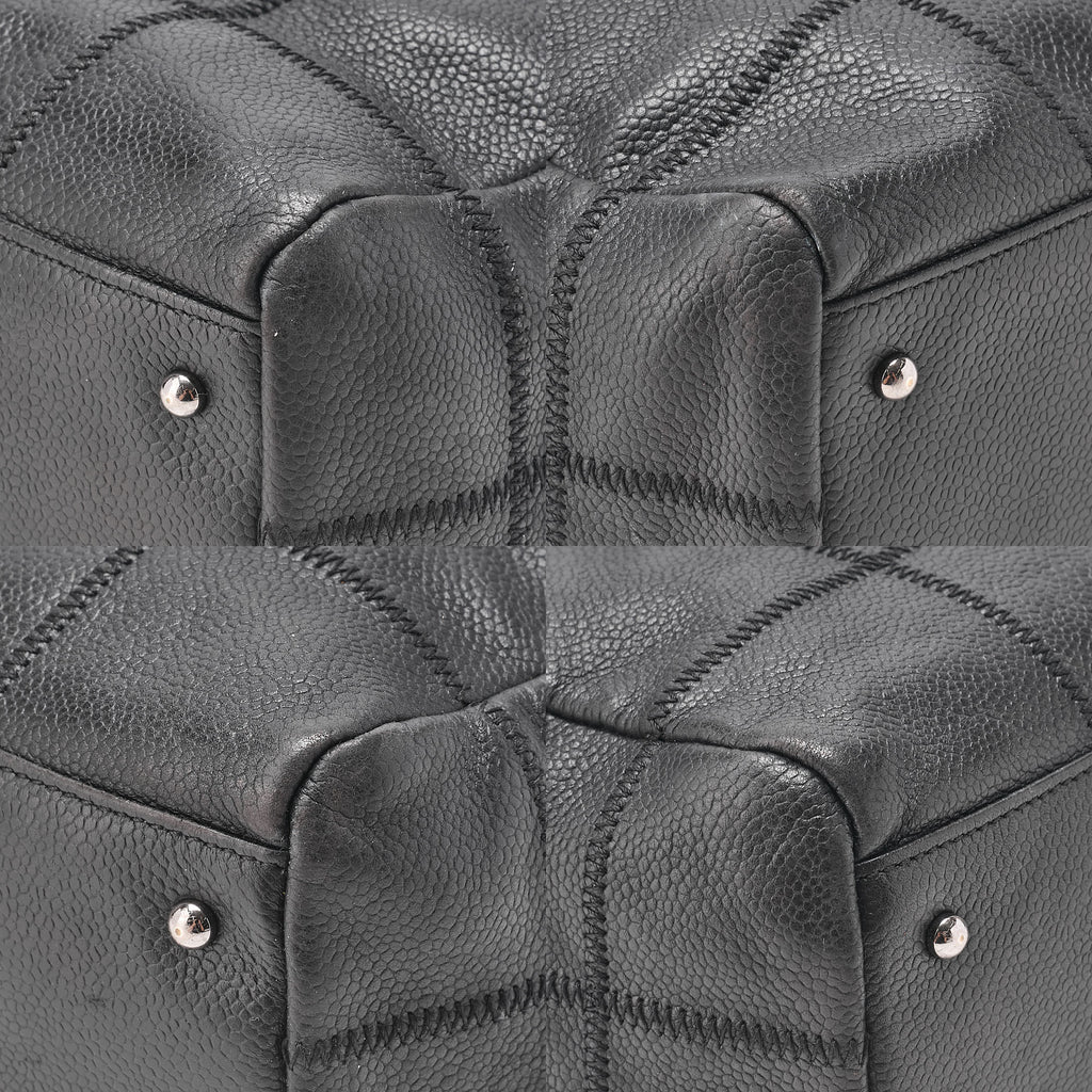 CHANEL Shoulder Bag Chocolate Bar Logo Caviar Skin Black Silver-Tone Hardware, Pre-Owned