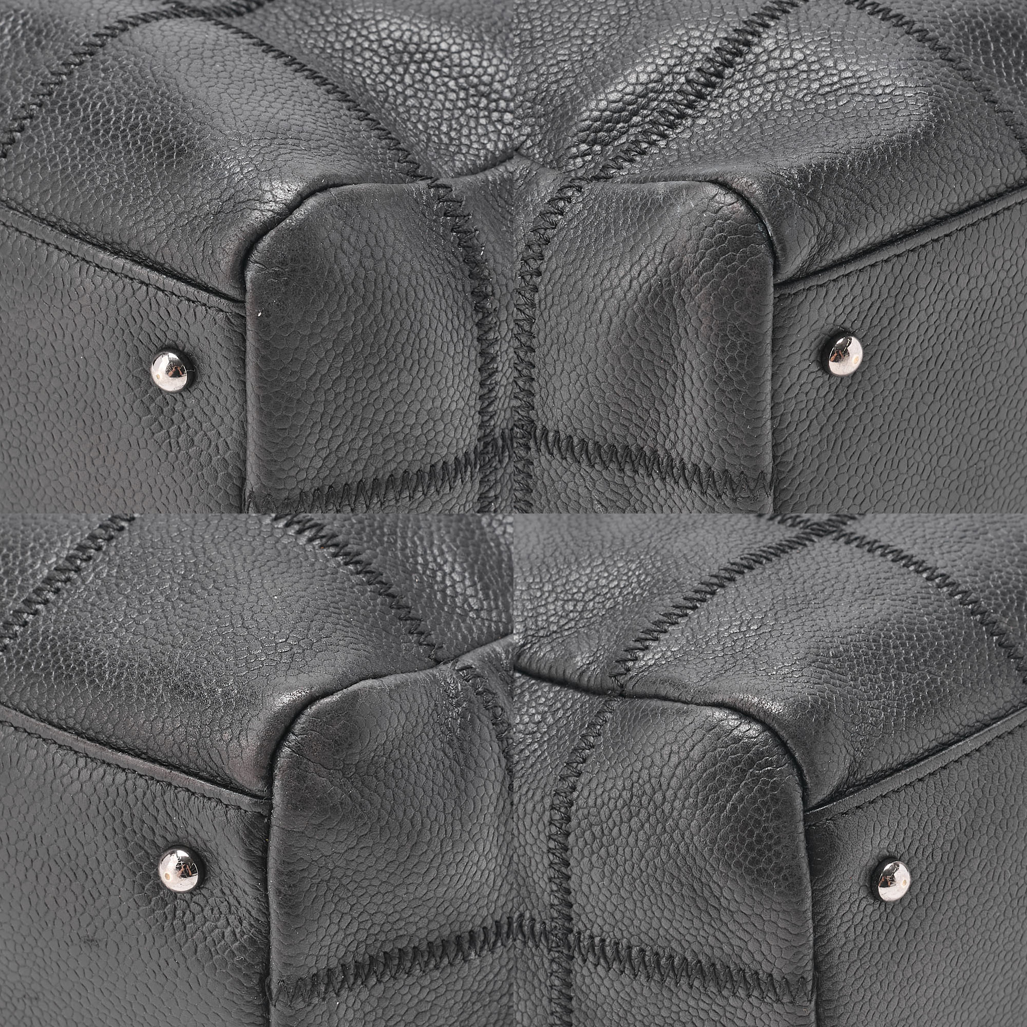 CHANEL Shoulder Bag Chocolate Bar Logo Caviar Skin Black Silver-Tone Hardware, Pre-Owned