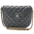 CHANEL Lambskin Matelasse Half Moon Push Lock Round Chain Shoulder Black Gold-Tone Hardware, Pre-Owned
