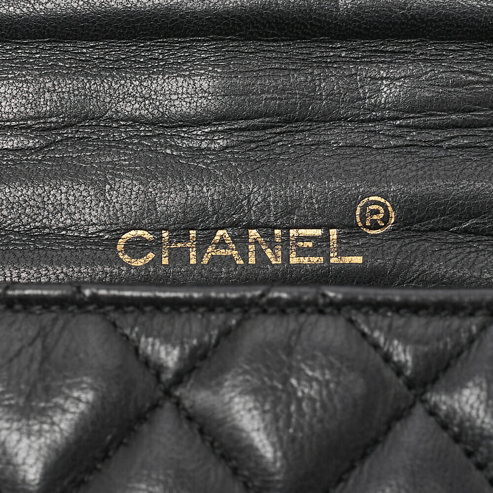 CHANEL Lambskin Matelasse Half Moon Push Lock Round Chain Shoulder Black Gold-Tone Hardware, Pre-Owned