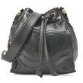 CHANEL Lambskin Big Coco Mark Drawstring Bag Chain Backpack Black Gold-Tone Hardware, Pre-Owned
