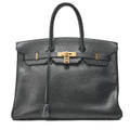 HERMES Birkin 35 Trion Handbag Black Gold-Tone Hardware, Pre-Owned