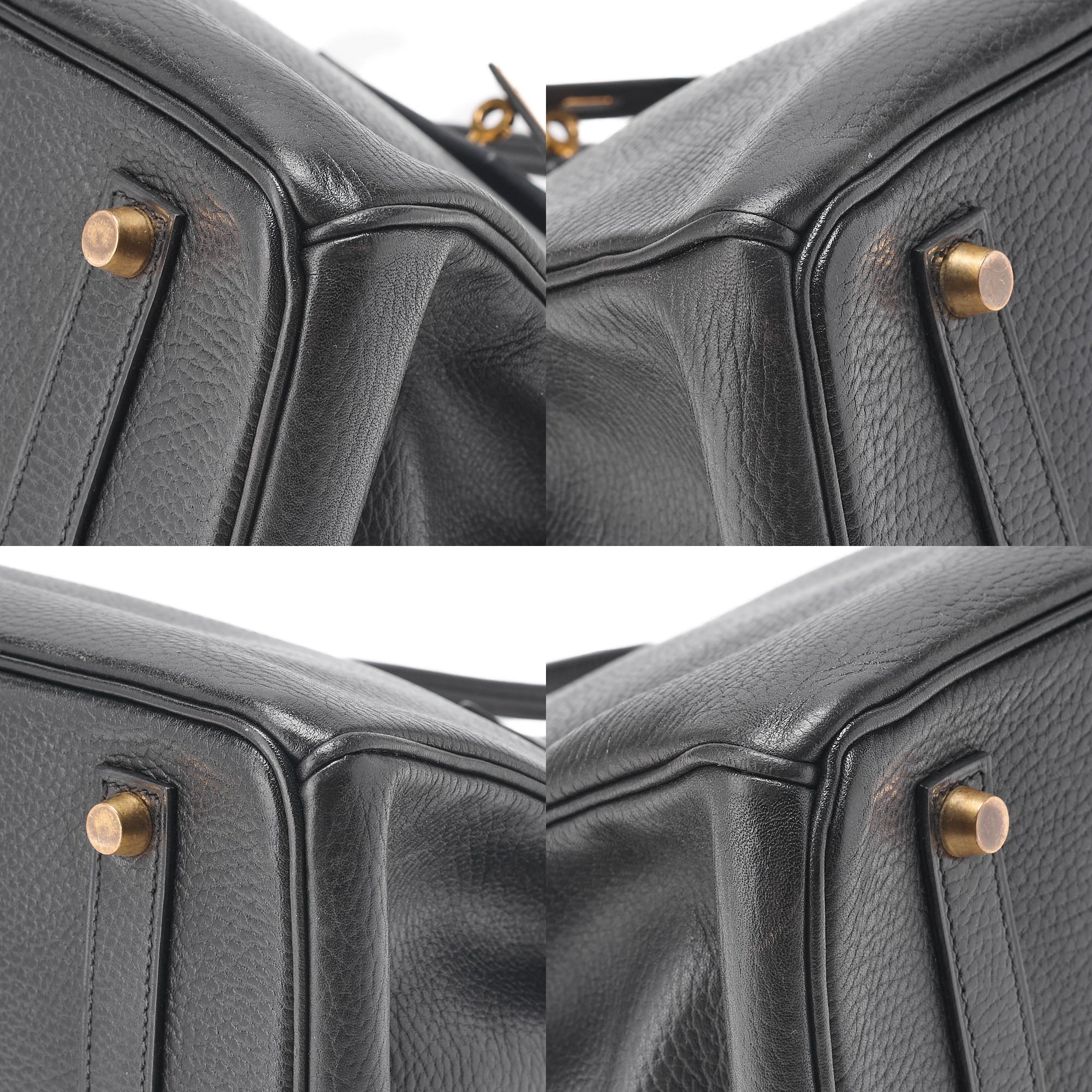 HERMES Birkin 35 Trion Handbag Black Gold-Tone Hardware, Pre-Owned