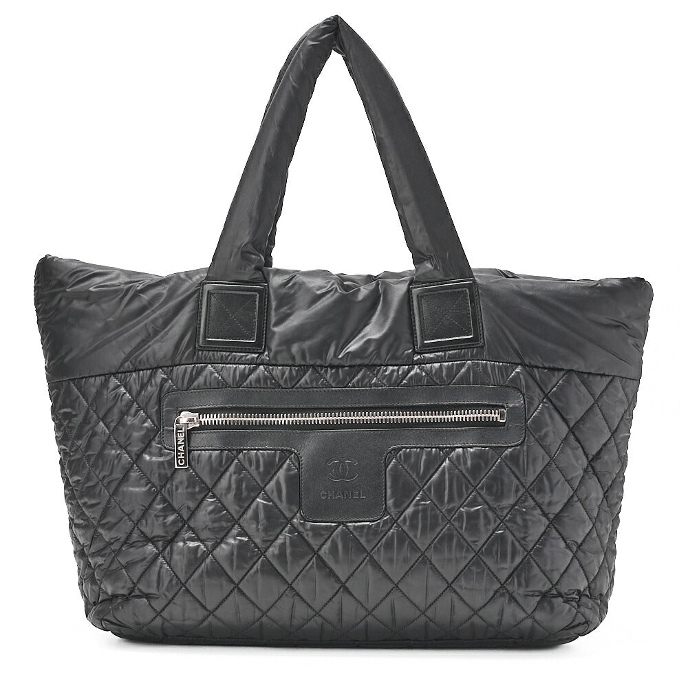 CHANEL Nylon Coco Tote Bag Black Silver Fittings Coco Large Tote Brand [Used] [Free Shipping]