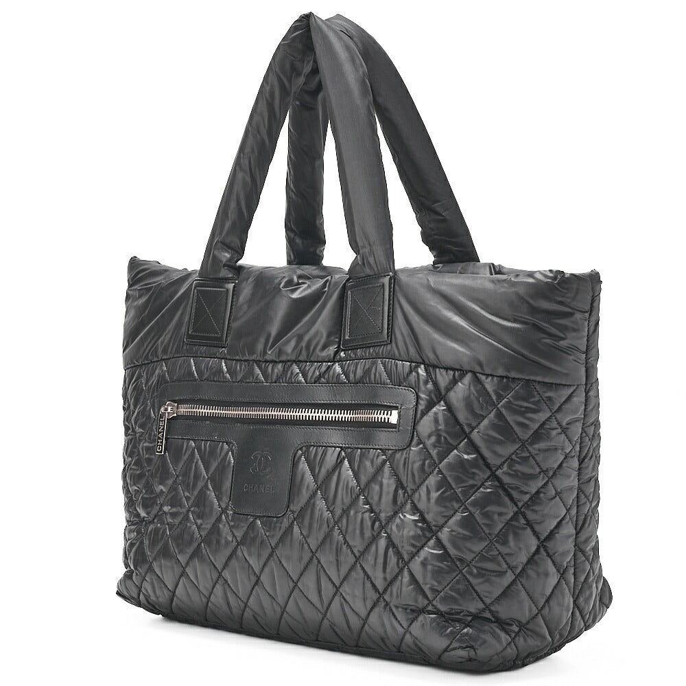 CHANEL Nylon Coco Tote Bag Black Silver Fittings Coco Large Tote Brand [Used] [Free Shipping]