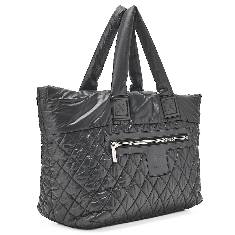 CHANEL Nylon Coco Tote Bag Black Silver Fittings Coco Large Tote Brand [Used] [Free Shipping]