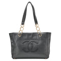 CHANEL Caviar Skin Coco Mark Chain Tote Bag Black Gold-Tone Hardware, Pre-Owned