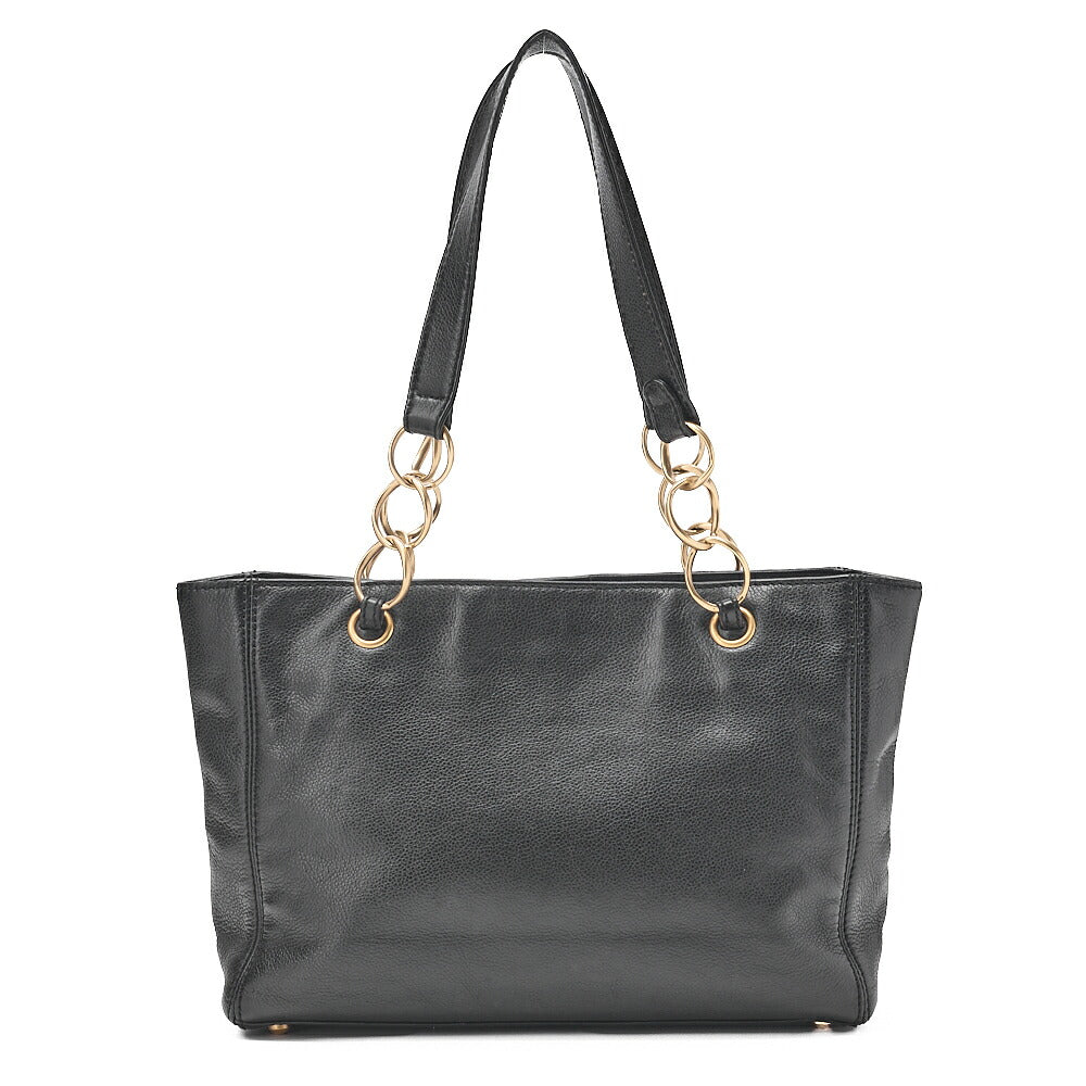 CHANEL Caviar Skin Coco Mark Chain Tote Bag Black Gold-Tone Hardware, Pre-Owned