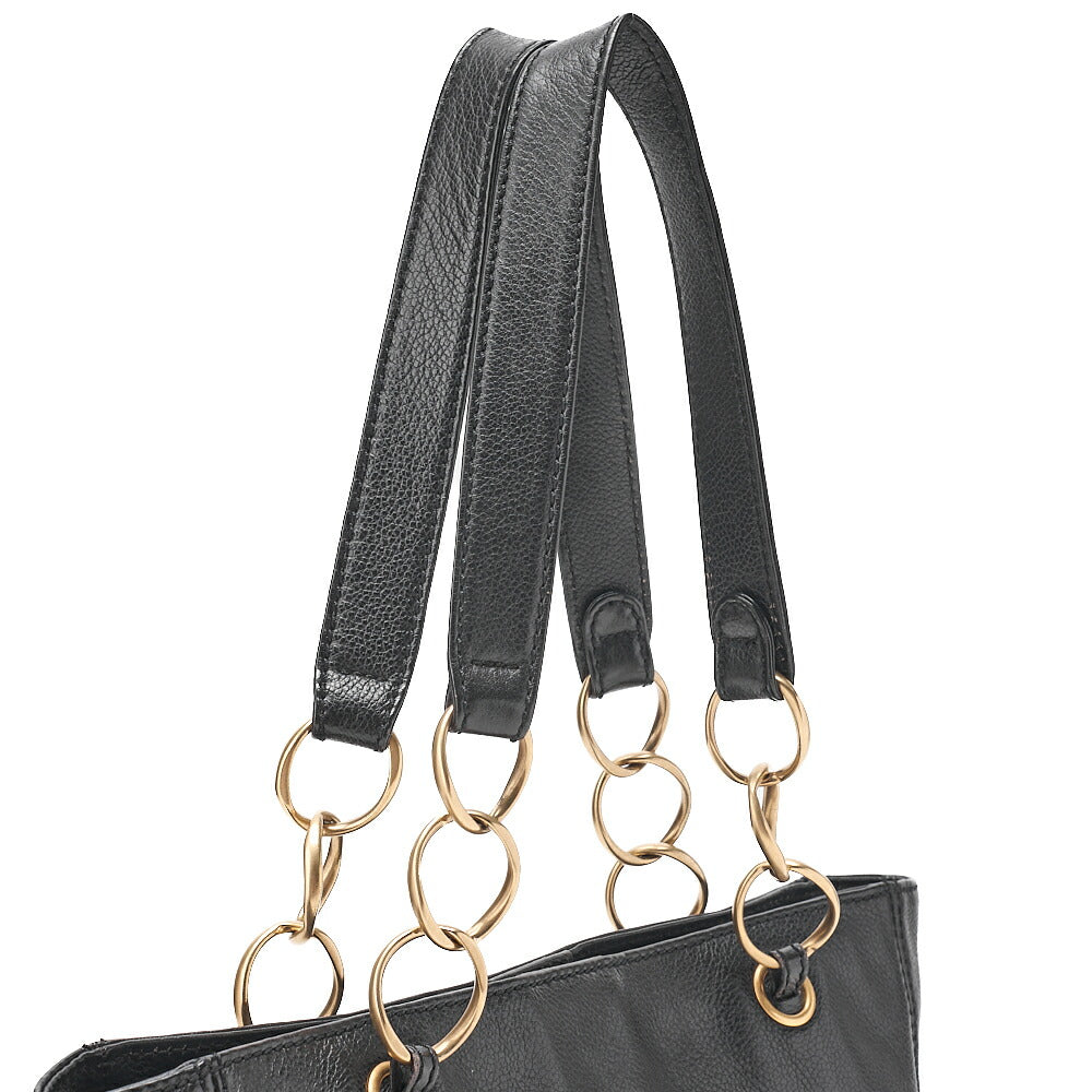 CHANEL Caviar Skin Coco Mark Chain Tote Bag Black Gold-Tone Hardware, Pre-Owned