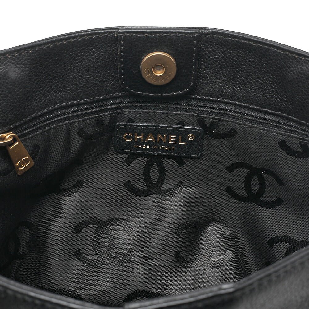 CHANEL Caviar Skin Coco Mark Chain Tote Bag Black Gold-Tone Hardware, Pre-Owned