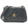 CHANEL Mini Matelasse Straight Flap Turnlock Shoulder Lambskin Black Gold-Tone Hardware, Pre-Owned