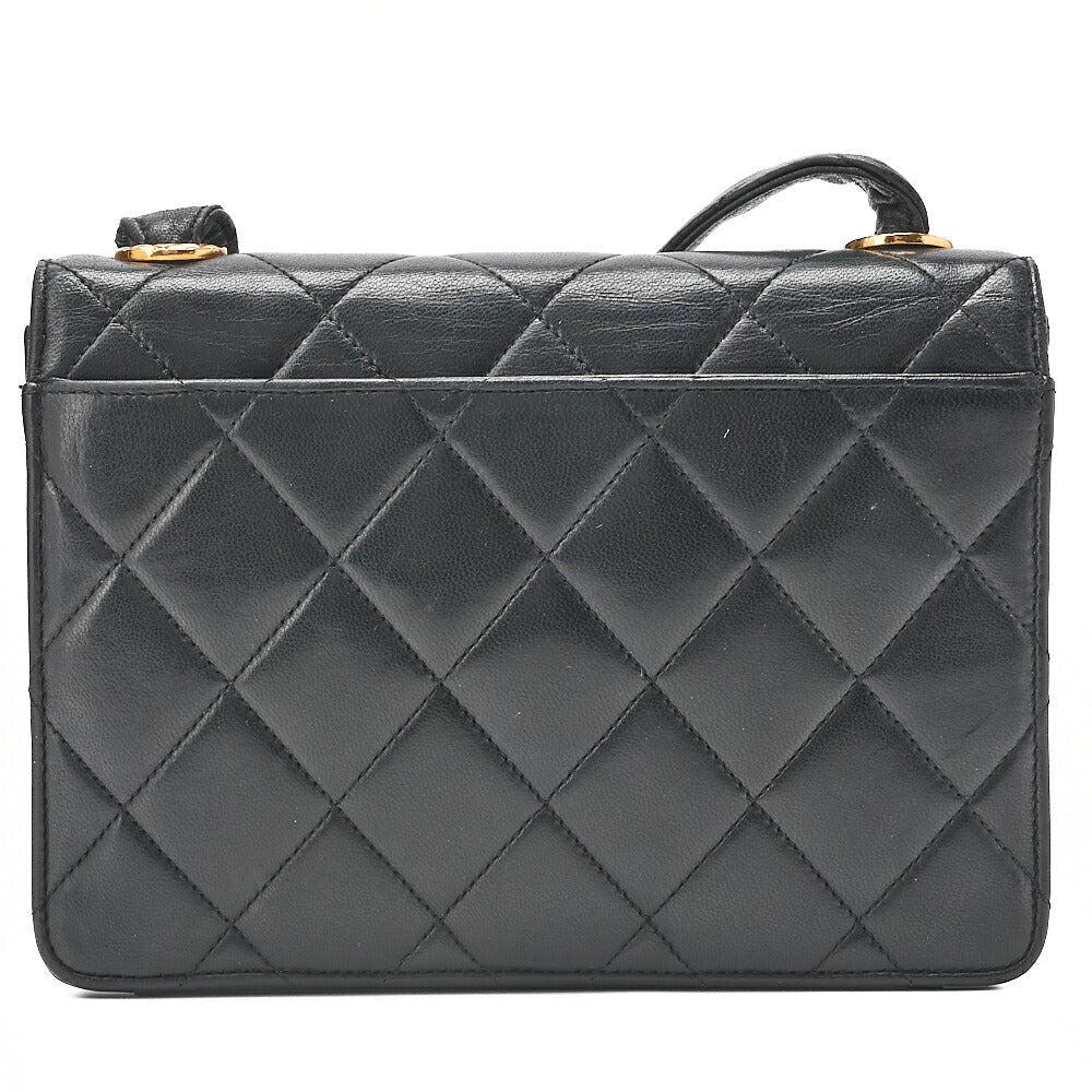 CHANEL Mini Matelasse Straight Flap Turnlock Shoulder Lambskin Black Gold-Tone Hardware, Pre-Owned