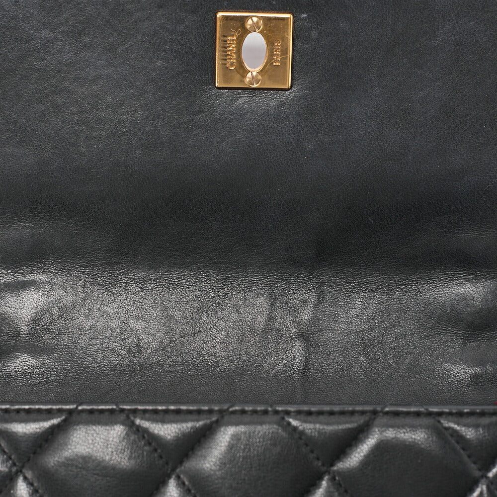 CHANEL Mini Matelasse Straight Flap Turnlock Shoulder Lambskin Black Gold-Tone Hardware, Pre-Owned