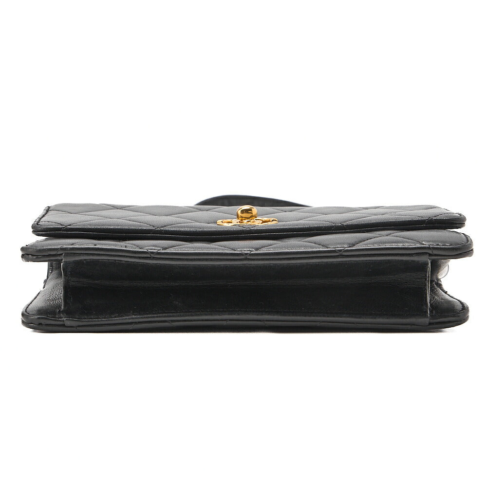 CHANEL Mini Matelasse Straight Flap Turnlock Shoulder Lambskin Black Gold-Tone Hardware, Pre-Owned