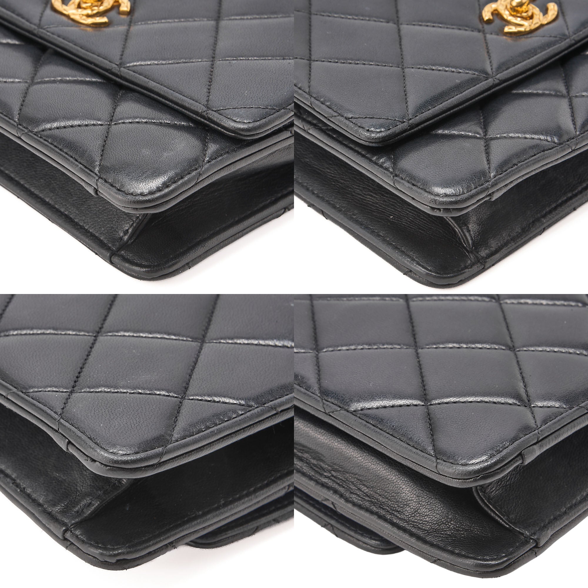 CHANEL Mini Matelasse Straight Flap Turnlock Shoulder Lambskin Black Gold-Tone Hardware, Pre-Owned