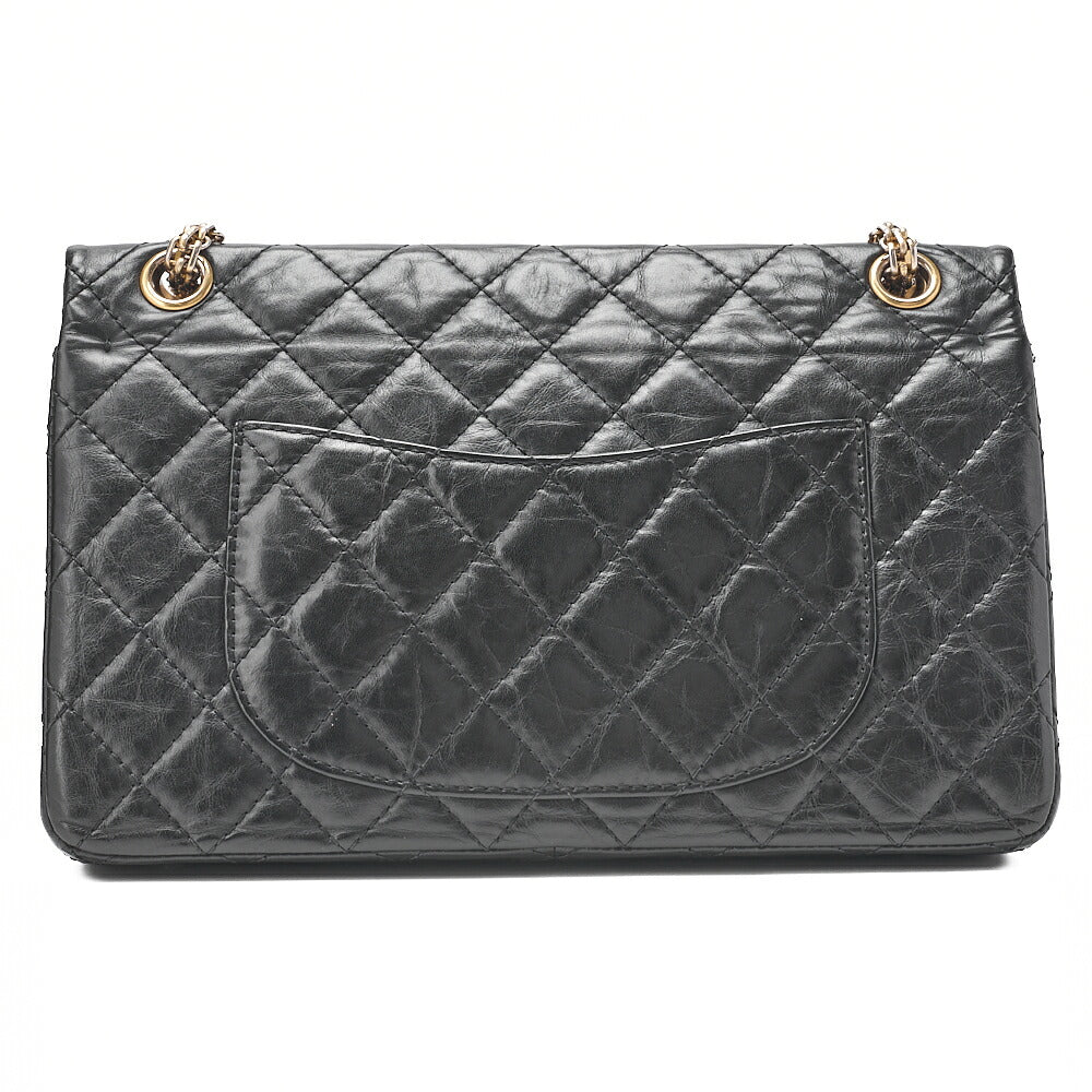 CHANEL 2.55 Chain Shoulder Bag Matelasse Bull Wrap Vintage Calf Black Gold-Tone Hardware, Pre-Owned