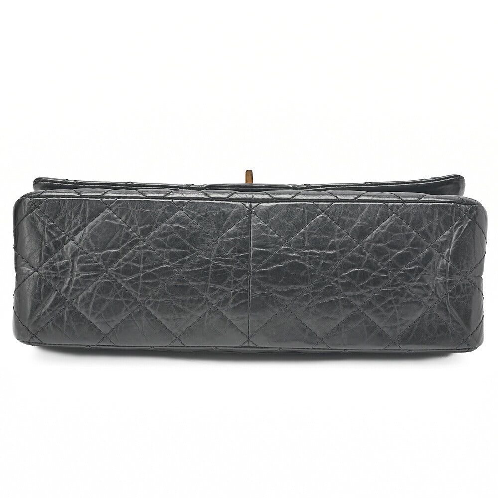 CHANEL 2.55 Chain Shoulder Bag Matelasse Bull Wrap Vintage Calf Black Gold-Tone Hardware, Pre-Owned