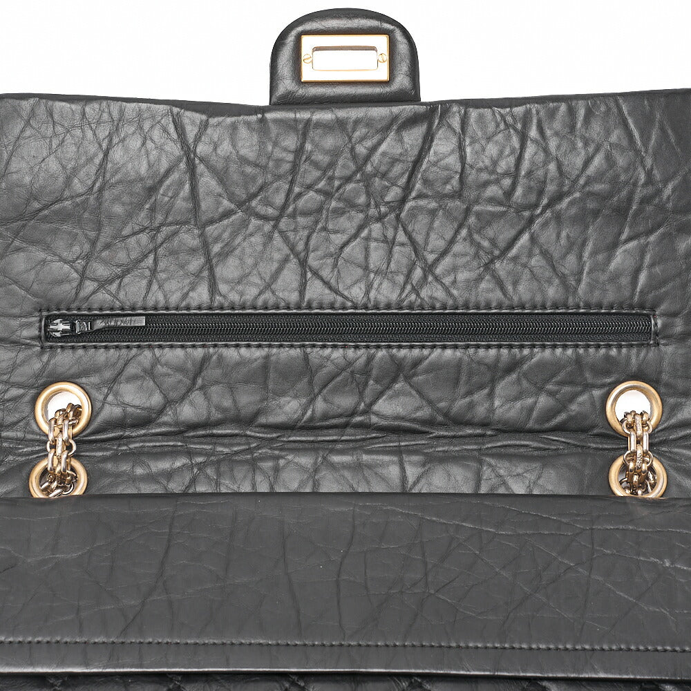 CHANEL 2.55 Chain Shoulder Bag Matelasse Bull Wrap Vintage Calf Black Gold-Tone Hardware, Pre-Owned