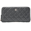 CHANEL Matelasse Round Long Wallet Lambskin Black Silver-Tone Hardware, Pre-Owned