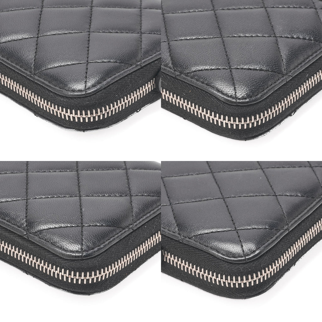 CHANEL Matelasse Round Long Wallet Lambskin Black Silver-Tone Hardware, Pre-Owned