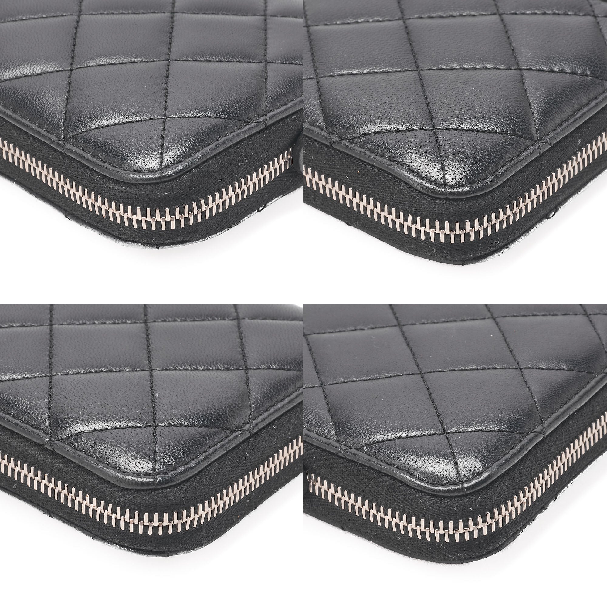 CHANEL Matelasse Round Long Wallet Lambskin Black Silver-Tone Hardware, Pre-Owned