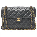 CHANEL Lambskin Matelasse Double Face 30cm Chain Shoulder Black Gold-Tone Hardware, Pre-Owned